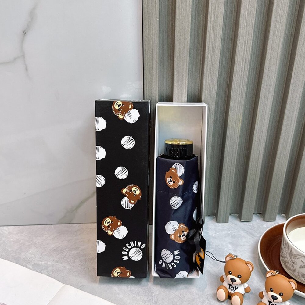 Moschino Teddy Bear Print Black Folding Umbrella - Picture 1 of 9